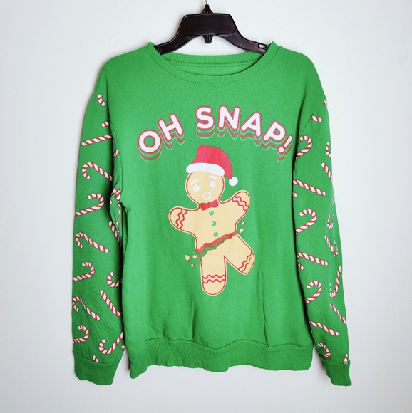 Men's "Oh Snap!" Gingerbread Man Candy Cane Christmas Sweater Sweatshirt, M - Picture 1 of 5